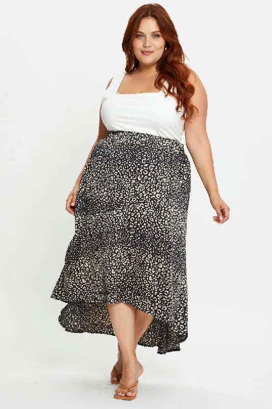 Animal Print Midi Satin Skirt