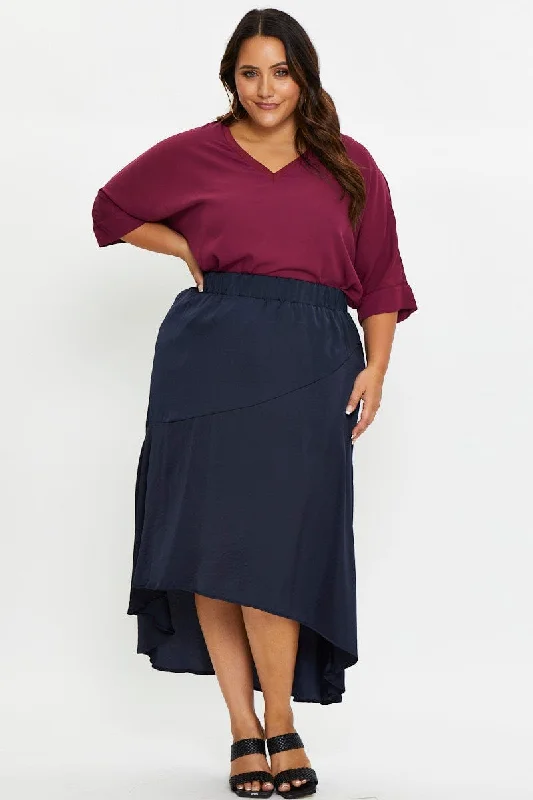 Blue Midi Satin Skirt