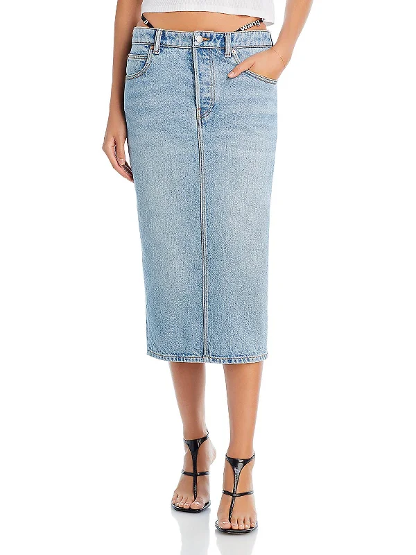 Womens Embellished Thong-Style Straps Denim Skirt