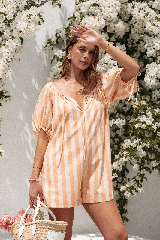 Carina Striped Playsuit - Terracotta Stripe