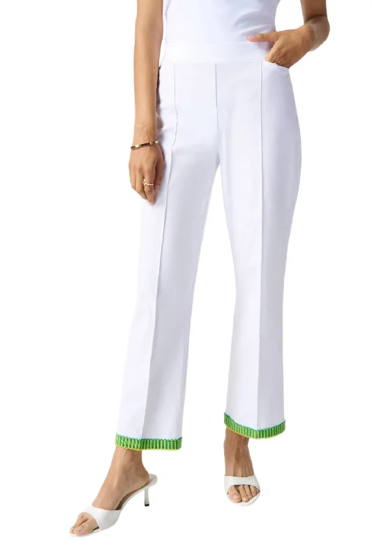 Embroidered Trim Wide Leg Pant In White/multi