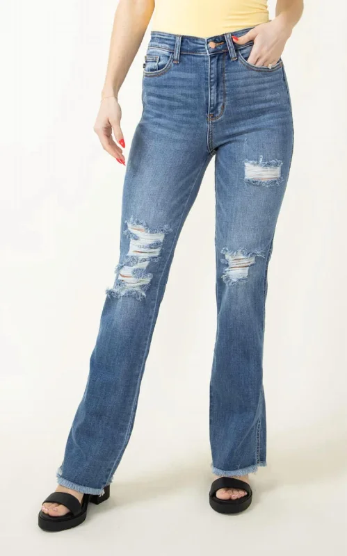 High Rise Distressed Bootcut In Denim