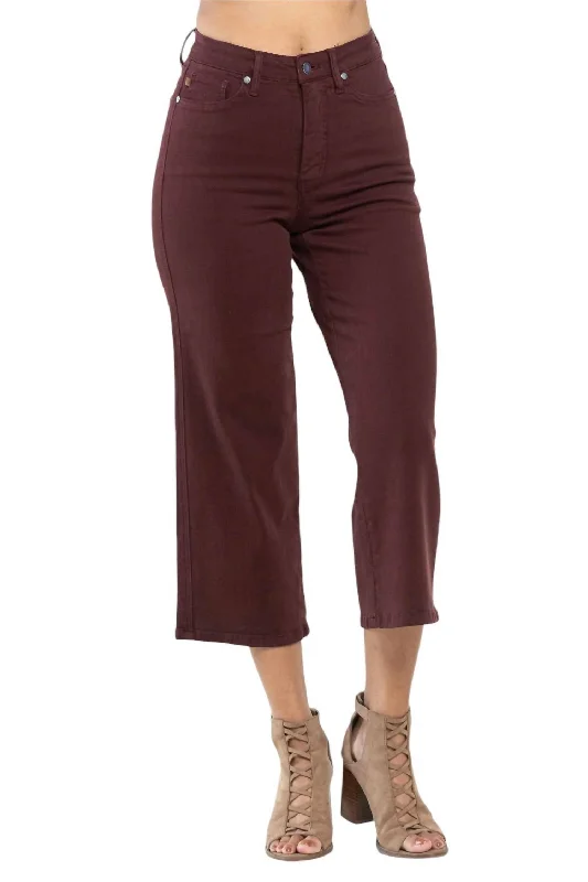 High Waist Tummy Control Garment Dyed Wide Crop In Brown