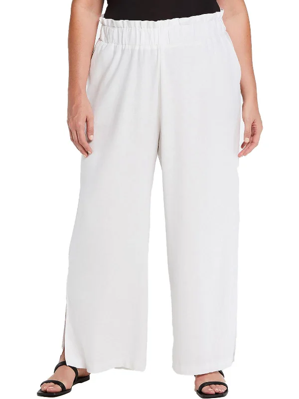 Plus Womens High Rise Ruffled Wide Leg Pants