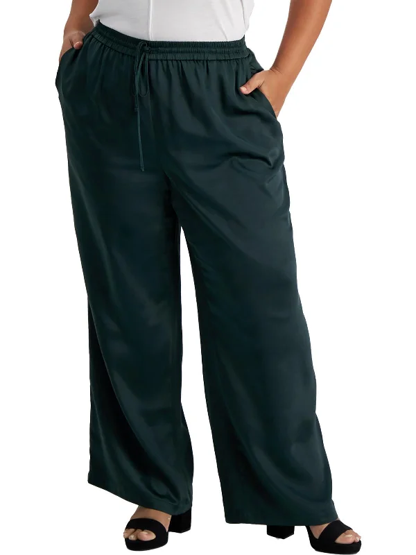 Plus Womens Satin Dressy Wide Leg Pants