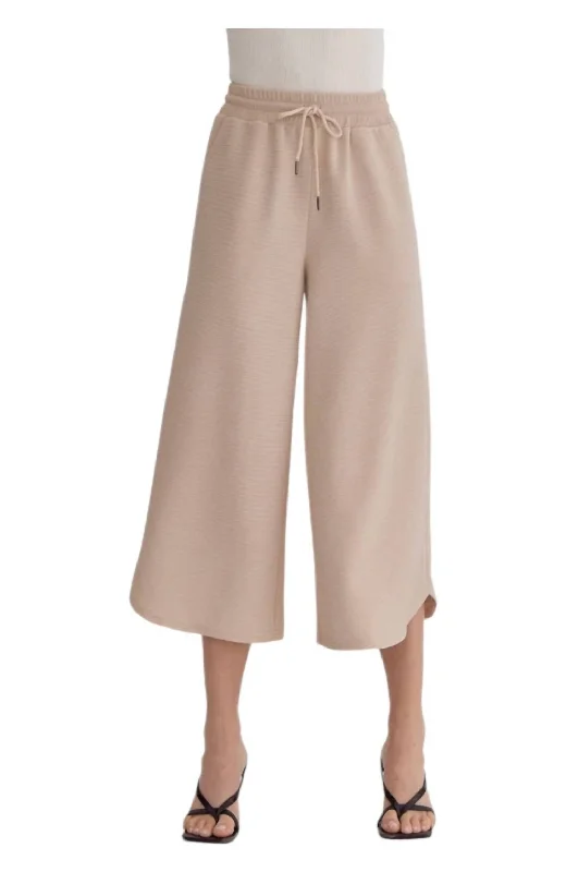 Textured Wide Leg Pants In Light Taupe