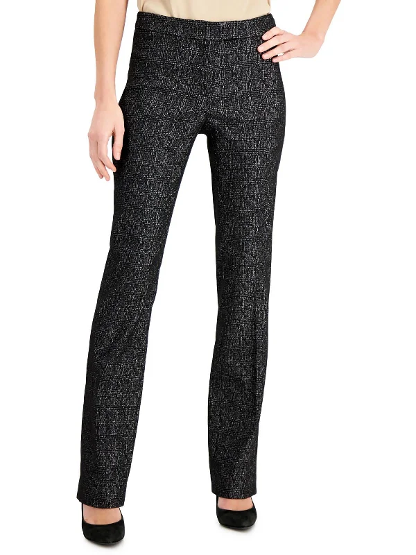 Womens Metallic Mid-Rise Flared Pants