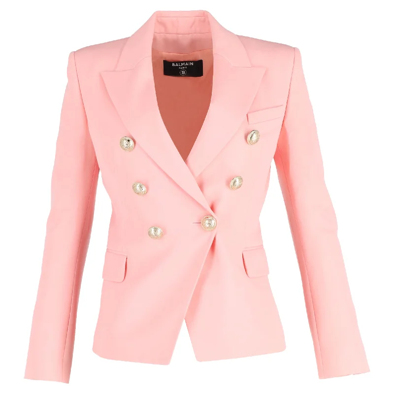 Balmain Embellished Double-Breasted Blazer in Pink Viscose