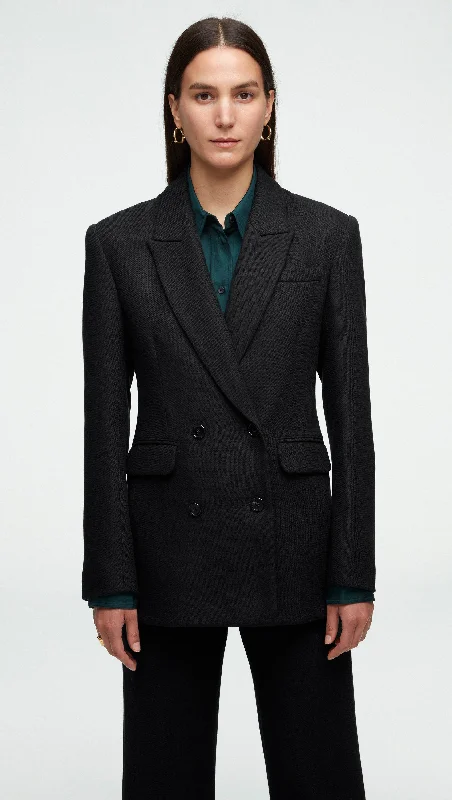 Double-Breasted Blazer in Viscose Wool Twill | Black