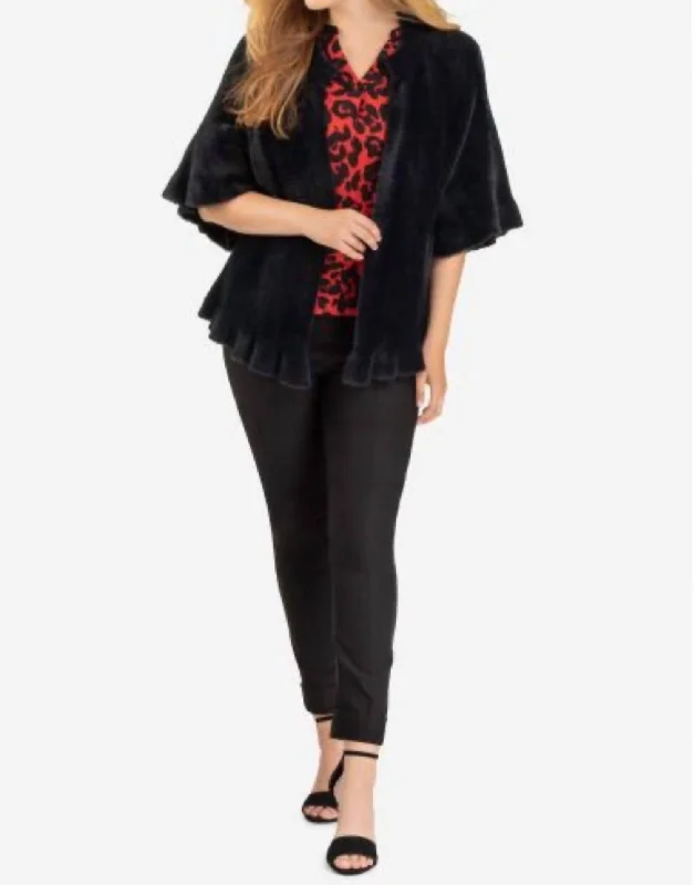 Eyelash Flounce Cardigan In Black