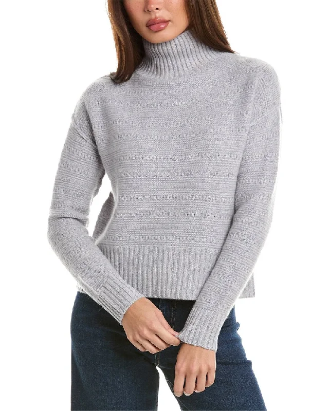 Forte Cashmere Crop Textured Mock Cashmere Sweater