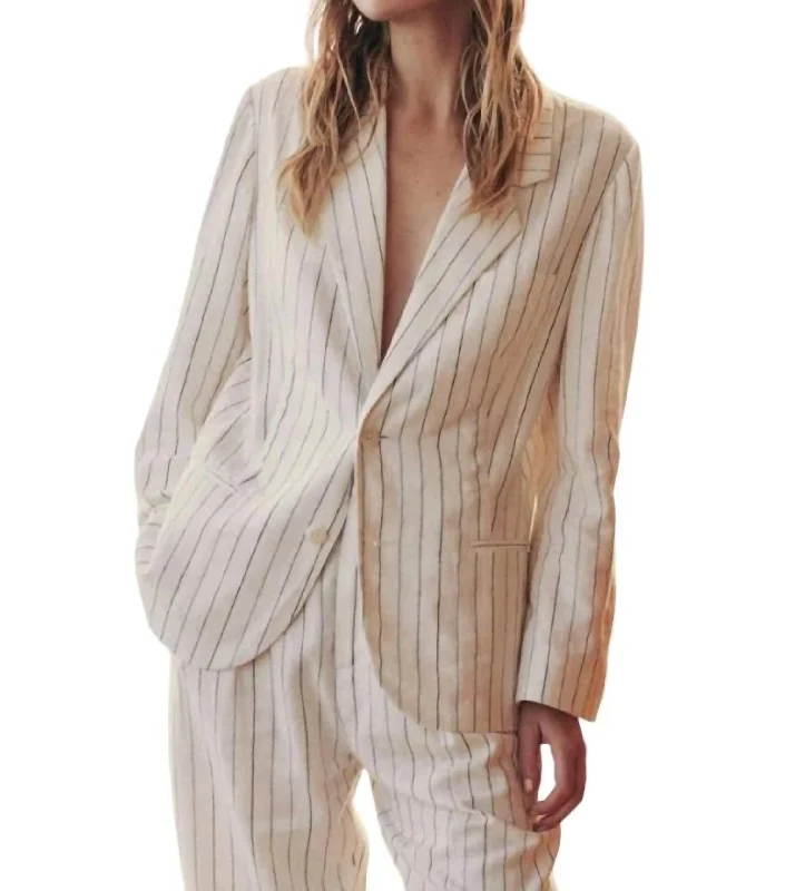 Relaxed Striped Blazer In Cream Pinstripe