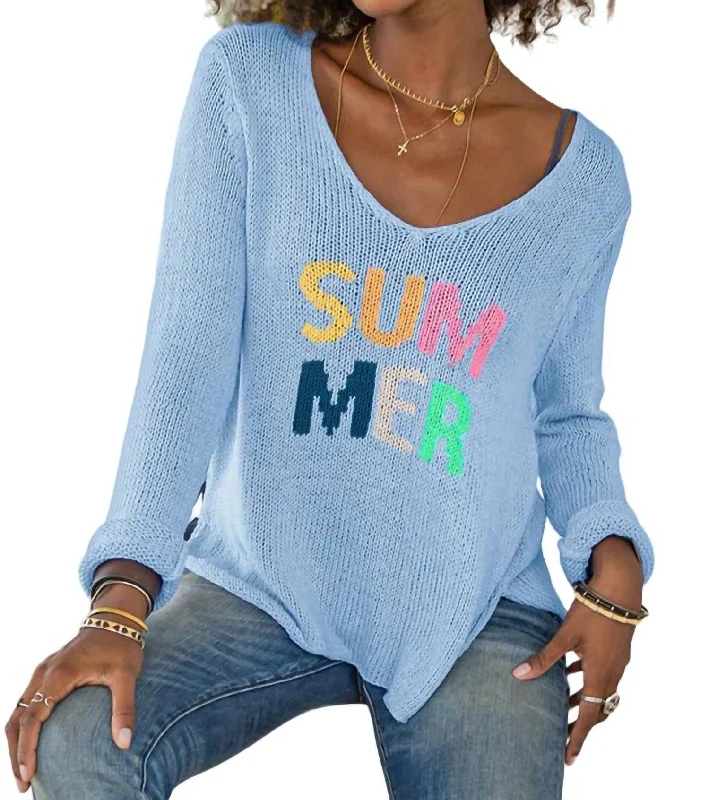 Summer V Neck Sweater In Blue