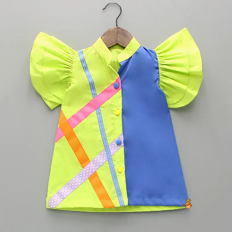 Neon Green And Blue Colour Block Dress