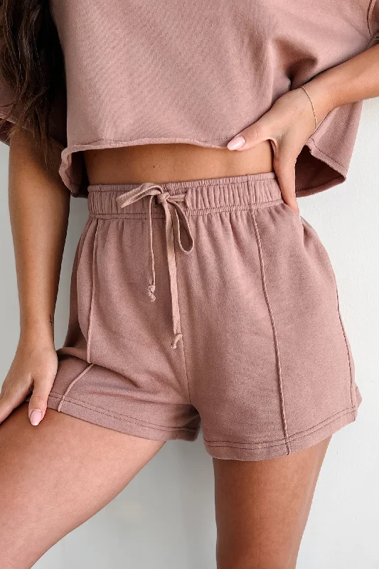 Endless Leisure Knit Drawstring Waist Shorts (Mocha)