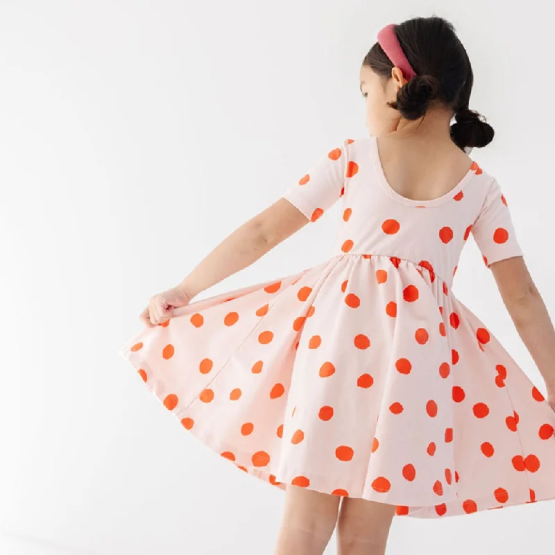 The Short Sleeve Ballet Dress in Blush Dot