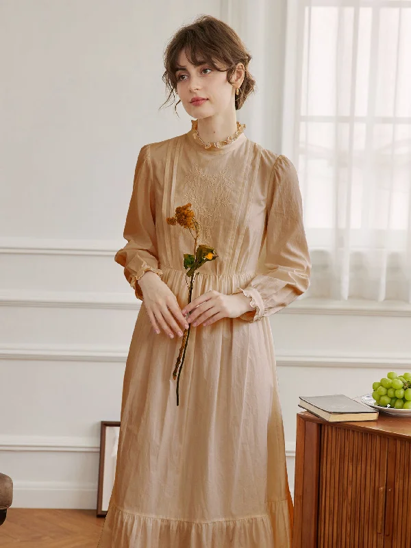 Aurelia Retro Long-sleeve Khaki Dress