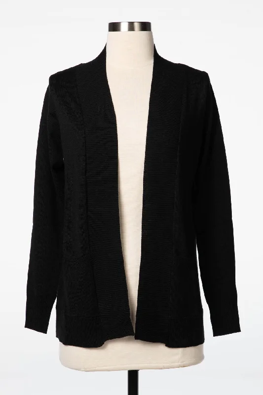 Black Long Sleeve Pocket Cardigan