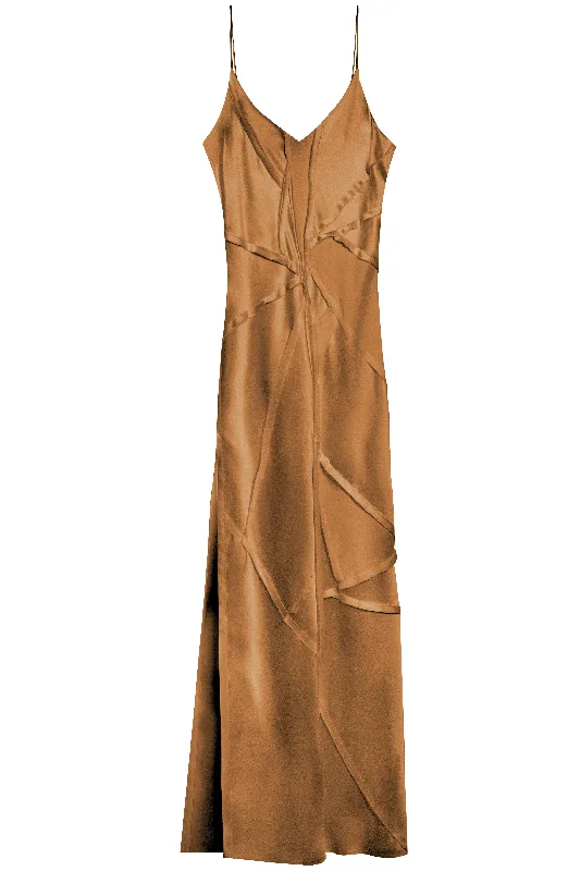 Elongated Recycled Dress with Slit - Walnut