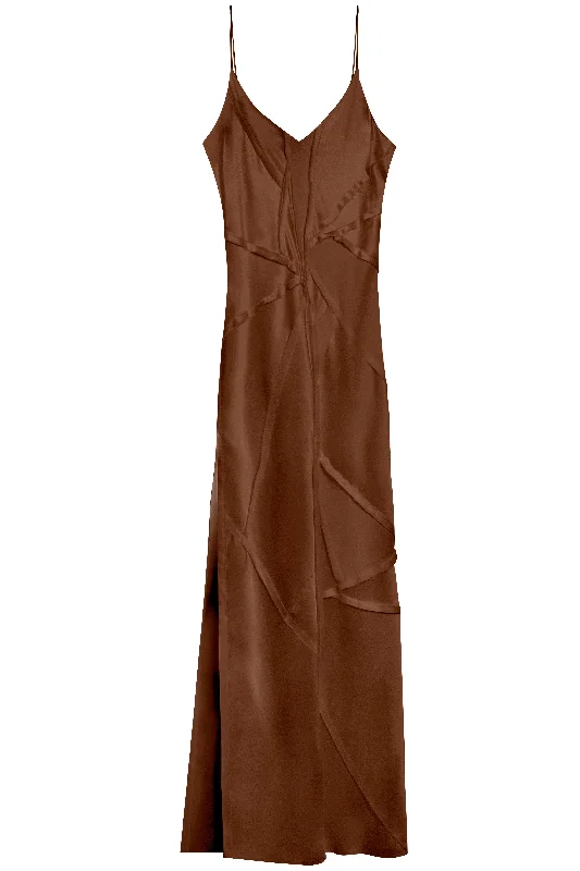 Elongated Recycled Dress with Slit - Almond