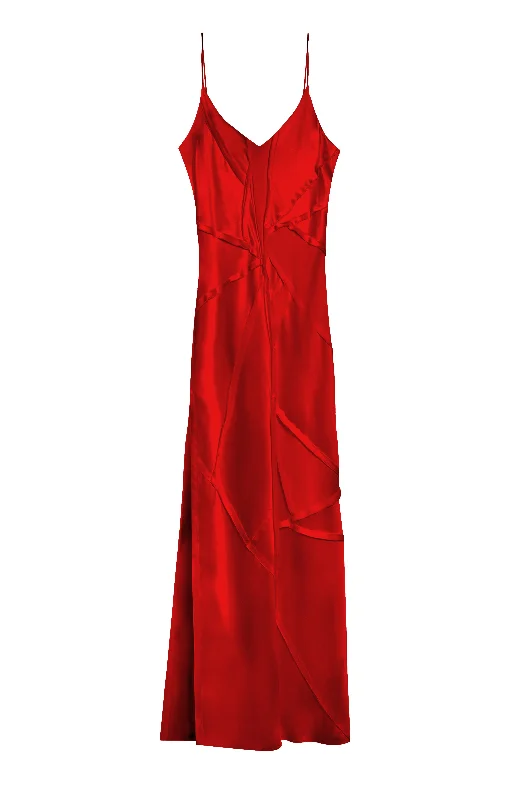 Elongated Recycled Dress with Slit - Crimson