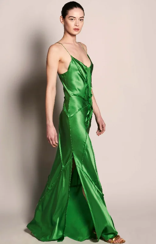 Elongated Recycled Dress with Slit - Kelp