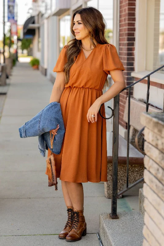 Puffed Sleeve Wrap Top Dress