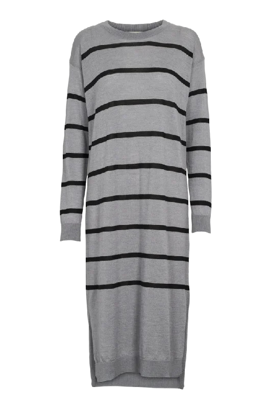 Vera Long Dress - Light Grey Melange / Black