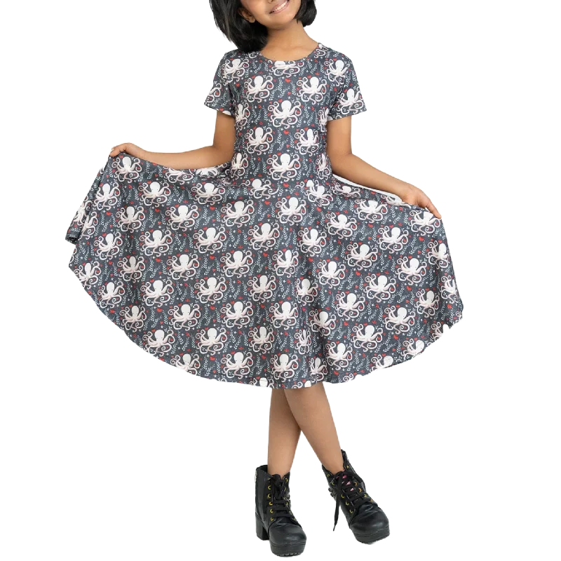 Floral Octopus Kids Twirl Dress